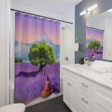 Lavender Field (A) Shower Curtain. Lavender Bathroom Decor Lavender Shower Decoration, Purple Floral Print. With Hooks (8-10pcs), Washable, Multiple Sizes 120x180/150x180/180x180 - A - View 6