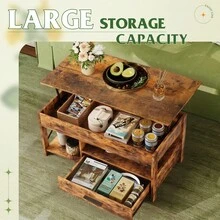 Coffee Table, 39" Lift Top Coffee Table With Hidden Compartment, Storage Drawers And Storage Shelf For Living Room, Reception Room, Rust Brown - Rỉ Nâu - Xem 6