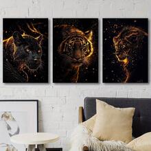 3Pcs Canvas Painting,2D Canvas Painting, Tiger And Leopard Canvas Art Print Golden Flame, High-Definition Wall Decoration, Suitable For Living Room, Bedroom, Office, Wrapped Canvas Painting, Pine Wood Frame, Indoor And Outdoor Use, Modern Classic Style, Indoor Wall Art, Modern Wall Art Wrapped Canvas Painting , Wooden Framed Art,High Quality ,Thickness 2. 25cm/1inch Wall Art Prints Poster Direct Hanging Decor For Home Gifts,Living Room, Bathroom, Bedroom, Kitchen,Bar,Office - 黑色 - 查看 1