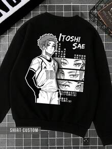 Blue Lock Itoshi Soccer Player Captain Sae Member Manga Anime Series Crew Sweatshirt - 黑色 - 查看 4