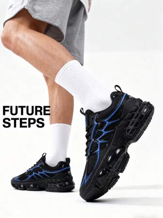 Men's Super Lightweight Plus Size Thick Sole Versatile Contrast Color Letter & Geometric Pattern Sneakers, Casual Shoes, Athletic Shoes, Suitable For All Seasons