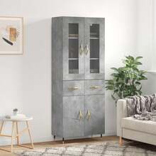 Larryhot Credenza Grigio Cemento 69,5x34x180 cm in Legno Multistrato,Robusto e durevole, facile da montare, la scelta ideale per l'arredamento della casa - Grigio - Visualizzare 1