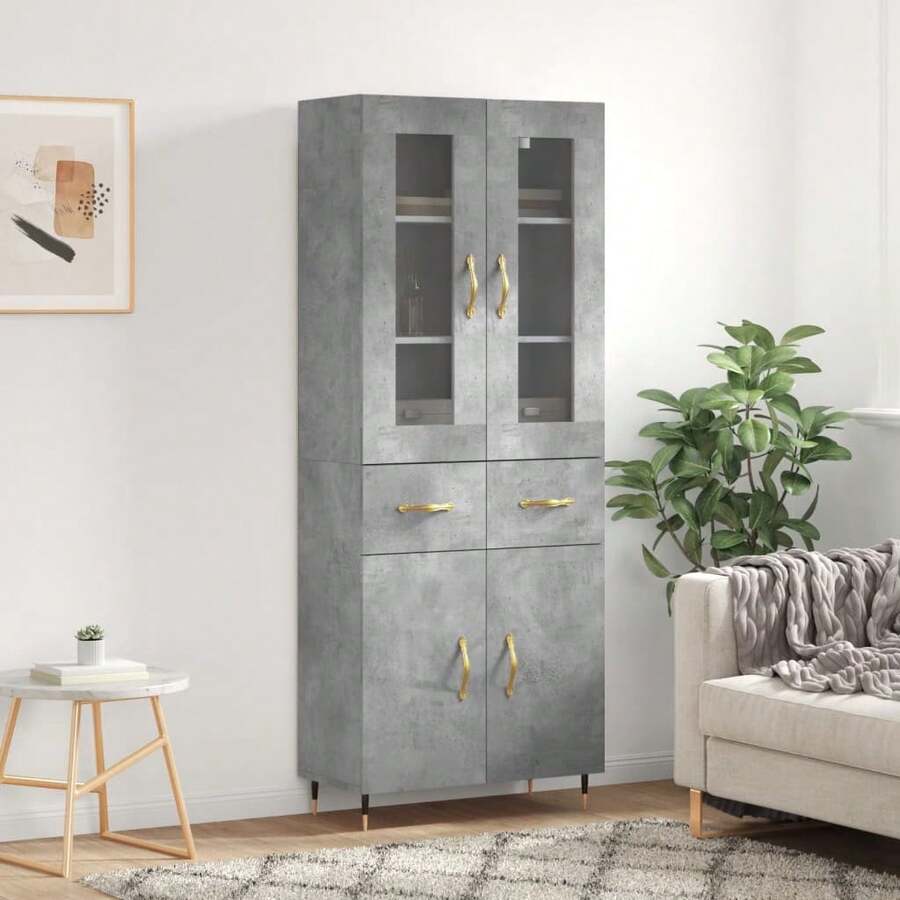 Larryhot Credenza Grigio Cemento 69,5x34x180 cm in Legno Multistrato,Robusto e durevole, facile da montare, la scelta ideale per l'arredamento della casa - Grigio - Visualizzare 1