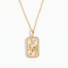 Collar con colgante de carta de tarot vintage y 12 signos del zodíaco, collar con dije cuadrado de oro con incrustaciones de strass y nácar, mejor regalo de joyería para mamá/hija/pareja - Collar cuadrado del zodiaco - Ver 16