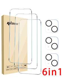 Bộ 6 miếng dán màn hình cường lực, tương thích với iPhone 17 Pro Max. Bao gồm 3 miếng dán màn hình cường lực độ phân giải cao và 3 miếng dán bảo vệ ống kính camera. Độ cứng 9H, thiết kế viền chống vỡ, phù hợp với tất cả các dòng 11/12/13/14/15/16 Pro Max/17 Pro Max. Miếng dán màn hình thiết yếu cho sử dụng hàng ngày, văn phòng và nhà. Chống nước, chống sốc, chống rơi, chống trầy xước. - Trong sáng - Xem 28