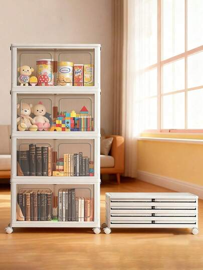 2/3/4/5layers   Storage Bins With Lids, 4PC Stackable Storage Bins With Wheels Collapsible Storage Bins, Foldable Storage Containers With Door For Home And Office Closet Organizers Storage Bins Plastic Box