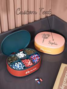 Personalized Portable Pill Box, Large Capacity, Moisture-Proof, Compartmentalized, Compact Medicine Case