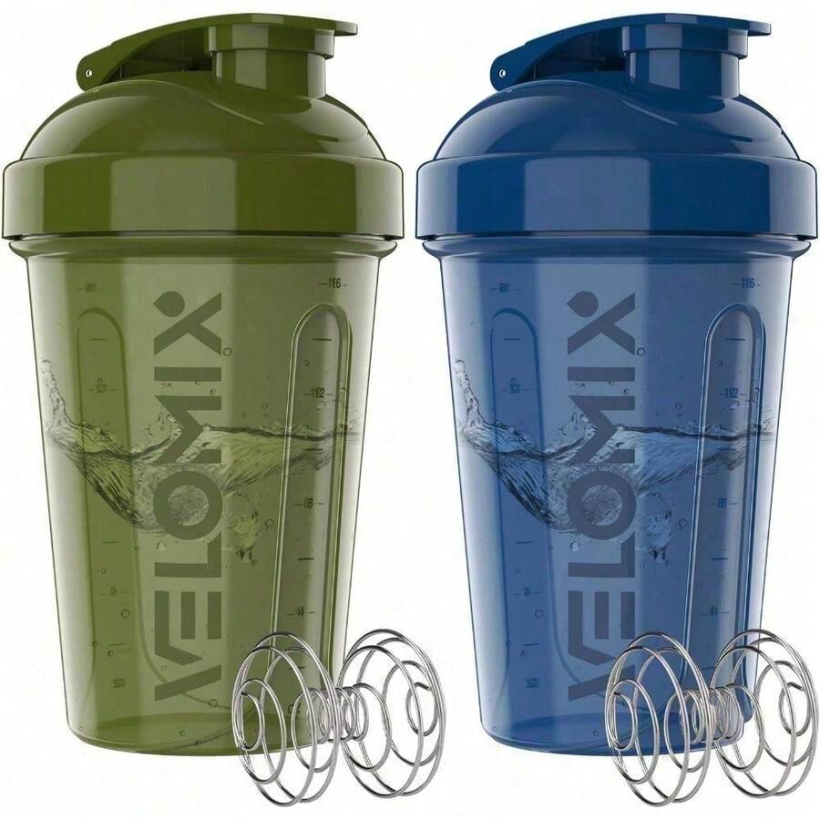 2 Pack 20oz Protein Shaker Bottles With Stainless Steel Whisk Balls Leakproof Lid Odor Resistant Sealing Ring For Gym Fitness Travel Sports Workout Shakes Healthy Drinks Daily Use For Men Women Easy To Clean Durable Plastic Essential Workout Accessories - 綠/藍 - 查看 1