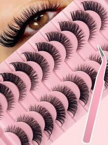 10 pares de pestañas postizas de aspecto natural con banda transparente, volumen 3D de imitación de visón, reutilizables, esponjosas y largas para un efecto dramático en los ojos - Pestañas de zorro - Ver 2