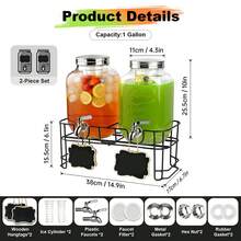 2 Packs 1 Gallon Glass With Stand And 304 Stainless Steel Faucet Party Drink Dispenser - Transparent - View 2
