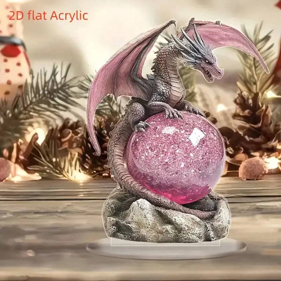 1pc Vintage Bohemian Crystal Dragon & 2D Crystal Ball Decor, Desktop Display, Office, Living Room, Creative Birthday & Gift Idea, Animal Theme