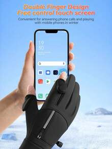 1 Pair Unisex Warm Gloves, Waterproof Windproof, Touchscreen Friendly, With Zipper Pocket/Breathable Mesh/Anti-Slip Silicone/Flip-Top Finger Design/Anti-Lost Buckle, Suitable For Skiing, Fishing, Cycling And Other Outdoor Sports In Cold Weather, Ideal Halloween And Christmas Gift, Black Unisex Winter Outdoor Sports Warm Gloves - Black - View 3