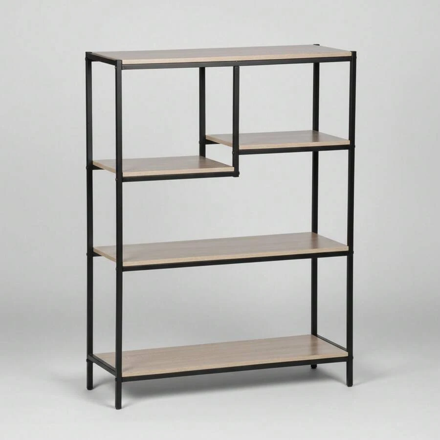 Ecommerc3 MOBLEKIT | 木質和金屬材質的置物架，帶隔層和開放式擱板，模組化書櫃（2、4 或 8 個立方體）和 5 層多功能置物架，適用於客廳、臥室、辦公室或廚房的輔助家具 - 免費送貨 ✅ 24/48 小時送達西班牙（半島） - 黑色金屬玄關桌,尺寸75*30*100厘米 - 查看 1