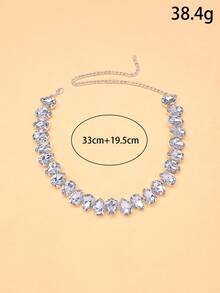 1 chiếc vòng cổ đá quý hình bầu dục, mặt dây chuyền hình giọt nước phong cách Châu Âu thanh lịch cho nữ - Bạc - Xem 3