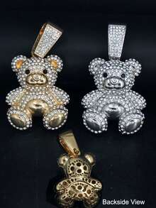 嘻哈风大型动物狮子鲨鱼老虎熊猫吊坠链项链，男女皆宜，镶钻项链首饰 - 彩色 - 查看 3