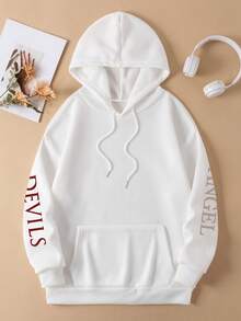 Sweatshirt Wanita Ukuran Besar Motif Sayap Dekorasi Mawar, Modis, Longgar, Kasual, Musim Gugur/Dingin, Putih, Musim Semi - Putih - View 5