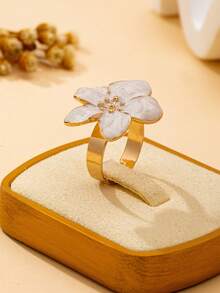 1pc Elegant Metallic Enamel Colorful Flower Ring, Suitable For Women's Daily Wear - Oil Dripping - View 11