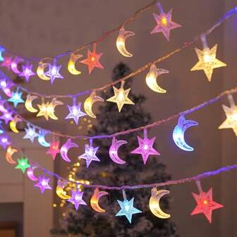1pc Ramadan Star And Moon Battery Powered String Light 10/20/30/40 LED Hanging Lamp For Home Garden Bedroom Ramadan Festival Party Eid Decoration