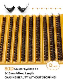 Rikuaild 190/200片装 D型卷翘浓密假睫毛套装，0.07mm D型卷翘度，8-16mm混合自然款假睫毛，浓密纤长，打造自然妆效，60D/80片装 D型卷翘睫毛簇，含睫毛刷，卷翘单根假睫毛，浓密假睫毛，190/200片大容量睫毛簇，睫毛簇，单根假睫毛，假睫毛 - D - 查看 2
