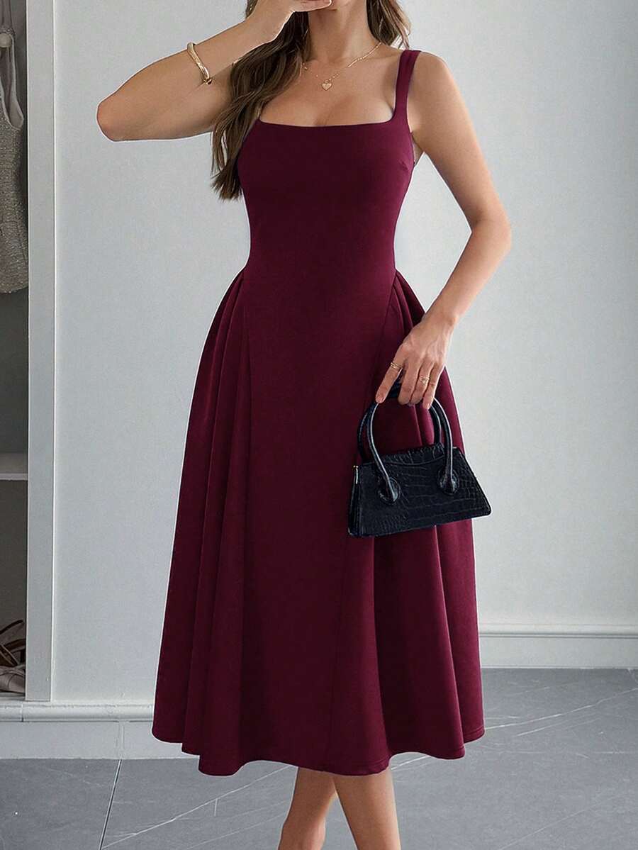 Unadoll 女士休闲居家海滩度假返校音乐圣诞节母亲节复活节毕业季约会颈挂性感无背带套装， - 酒紅色 - 查看 1