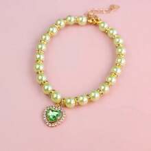 Pearl Necklace Cat Collar, Pet Jewelry Collar For Cats And Dogs, Kitten/Puppy Bell Pearl Necklace Accessories With Heart Rhinestone - Multicolor - View 27
