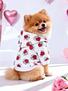 LUCKIE LABO 1件情人节天使爱心印花连帽衫，可爱休闲宠物服装，适合吉娃娃等小型犬，室内外均可穿着。 - 白色 - 查看 3