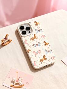 Capa de Celular com Estampa Completa de Cavalinho de Balanço Macaron, Uma Capa Protetora Fofa e Adorável com Design Doce e Infantil, Compatível com iPhone 17 Pro Max/17 Pro/17/16 Pro Max/16 Pro/16/15 Pro Max/15 Pro/15/14 Pro Max/14 Pro/13 Pro Max/13 Pro. - Bege - Visão 2