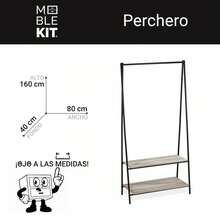 Ecommerc3 MOBLEKIT | Free-Standing And Expandable Clothes Racks In Metal And Wood, Clothing With Adjustable Options, With Wheels Or Shelves, Organizers For Bedroom, Entryway And Home - Coat Rack With Shelves, Black, 80x40x160cm - View 3