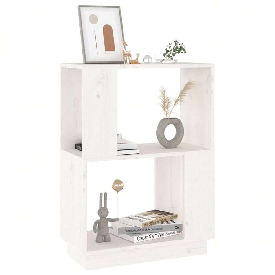 vidaXL Bücherregal/Raumteiler Weiß 51x25x70 cm Massivholz Kiefer - Weiss - Übersicht 1