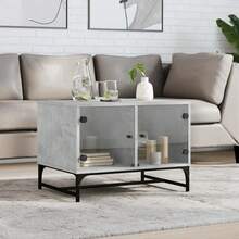 Table basse vidaXL avec portes vitrées, gris béton, 68,5 x 50 x 50 cm - Gris - Voir 2
