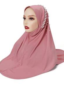 Hijab instantané avec perles, foulard musulman à la mode pour le printemps/été, pratique pour le port quotidien et les célébrations - Multicolore - Voir 10