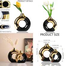 ml Jarrones De CerámicaFlorero Decorativo para Hogar Minimalista Moderno Fino Jarrones Redondos Utilizados en la Mesa de la Boda Fiesta Escritorio Sala de Estar Dormitorio de Oficina Oro negro-S10101 - oronegro - Ver 1