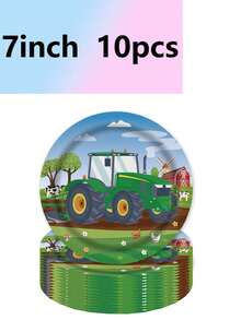 10pcs Tractor Theme Party Tableware Set, Disposable Tableware Set, Table Decor, Birthday Decoration, Picnic Supplies, Scene Decoration, Party Atmosphere Props, Holiday Supplies, Party Decoration Supplies - Multicolor - View 6
