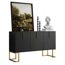 Modern 3-Door Sideboard With Adjustable Shelves, U-Shaped Cabinet Doors, Metal Handles And Base For Dining Room And Kitchen (Navy Blue) - 黑色 - 查看 1