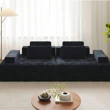 Rwaezyblux Modular Cloud Couch, 113.38-Inch Corduroy Sectional Sofa With Chaise, Fluffy 4-Seater Convertible Sleeper, Modern Frameless Sofa Set For Living Room, Apartment - màu đen - Xem 11