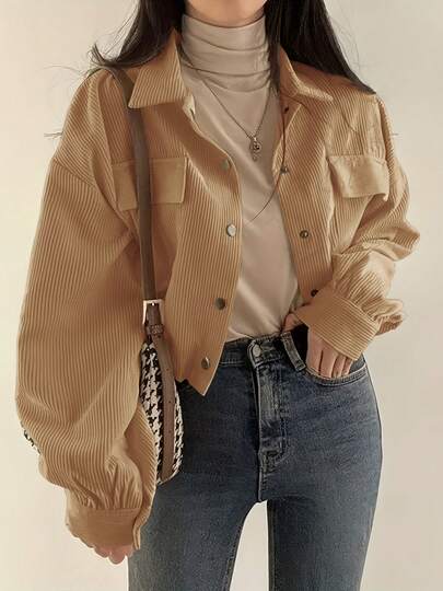 Chaqueta corta de mujer color camello, blusa casual de estilo vintage y utilitario, con dobladillo ajustable con cordón, adecuada para primavera y otoño