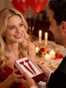 红色心形旋转圆珠笔，适合学校和办公用品，浪漫书写工具，婚礼签名，办公用品，婚礼，情人节，优雅书写工具，返校礼物