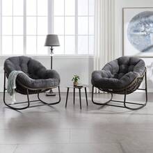 Outdoor Rattan Rocking Chair, Reclining Chair With Padded Cushion For Front Porch, Living Room, Patio, Garden.
White M4QV - Grey+ Steel + Cotton - View 6