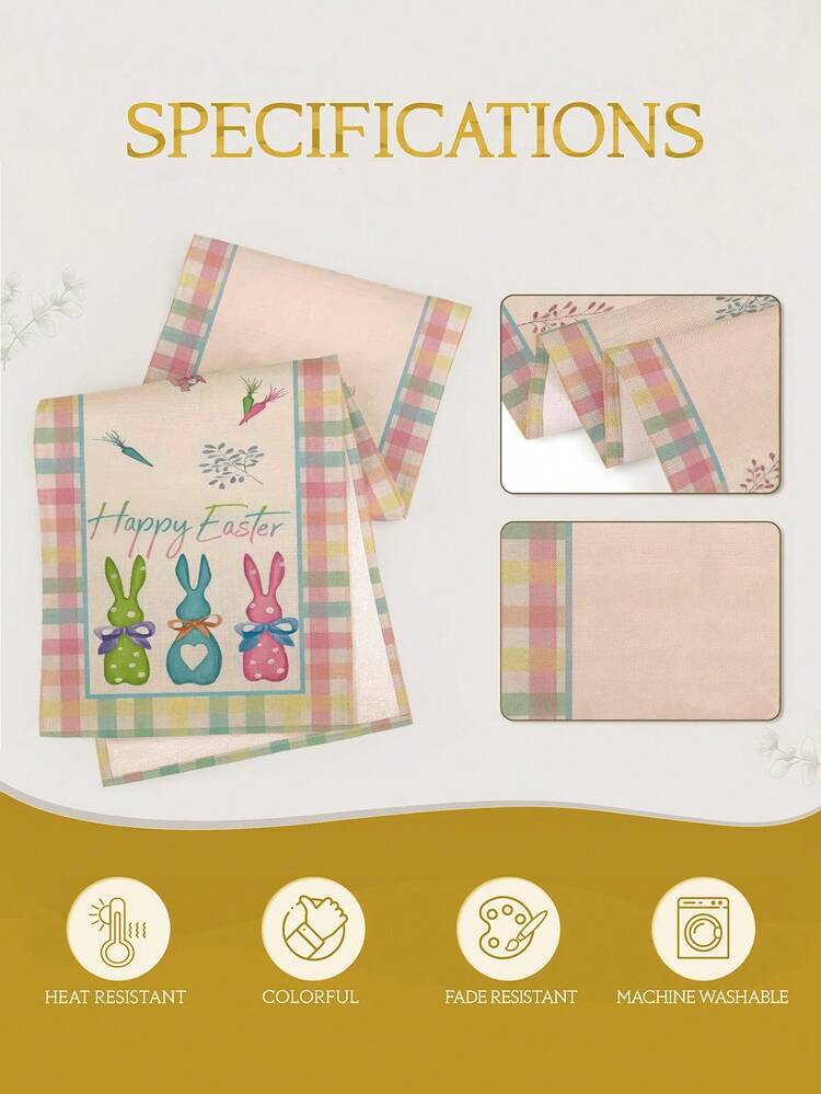 1 pieza Camino de mesa con estampado a cuadros de conejo, zanahoria y búfalo, en varios tamaños, con tema de Pascua feliz, decoración de mesa de cocina y comedor de temporada de primavera, apto para interiores, decoración de fiesta - Multicolor - Añade 9