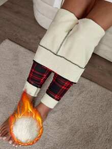 Extra Thick Fleece-Lined Printed Leggings For Women, Winter Thermal High-Waisted Pants,Omen'S High-Waisted Thermal Leggings - Red & Black Plaid Print, Thickened Winter Yoga Pants With High Elasticity Non-See-Through Fabric, - 紅色 - 查看 3