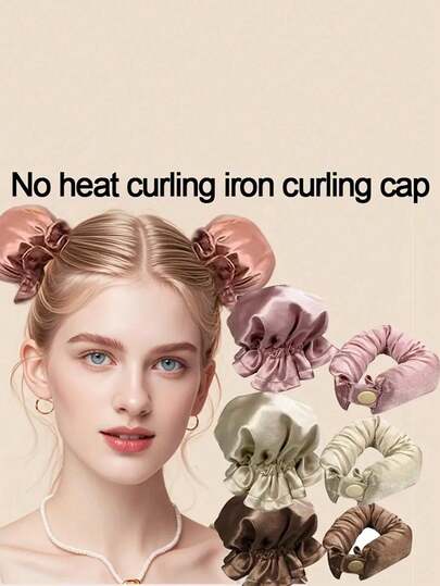 Set Of New Large-Wave Lazy Person's No-Heat Curling Iron Sleeping Wonder, Silk-Like Curling Iron With Satin Curling Cap, Can Create Beautiful Curly Hair, No Heat Damage, Fashionable DIY Hair Care Tool
