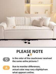 条纹法兰绒沙发垫，绗缝高克重沙发靠垫，100% 涤纶 - 耐用、亲肤、透气、宠物友好、可机洗防滑沙发套，适用于 1/2/3/4 座沙发和组合沙发 - 米色 - 查看 10