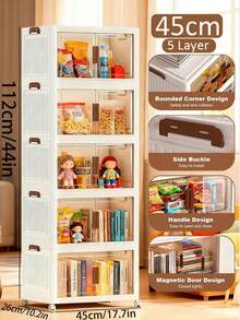 2/3/4/5 Layers    Collapsible Storage Bins With Lids, Folding Storage Box For Home, Kitchen And Office,Stackable Closet Organizer With Wheels, With Doors Cube Storage Containers - White - View 4