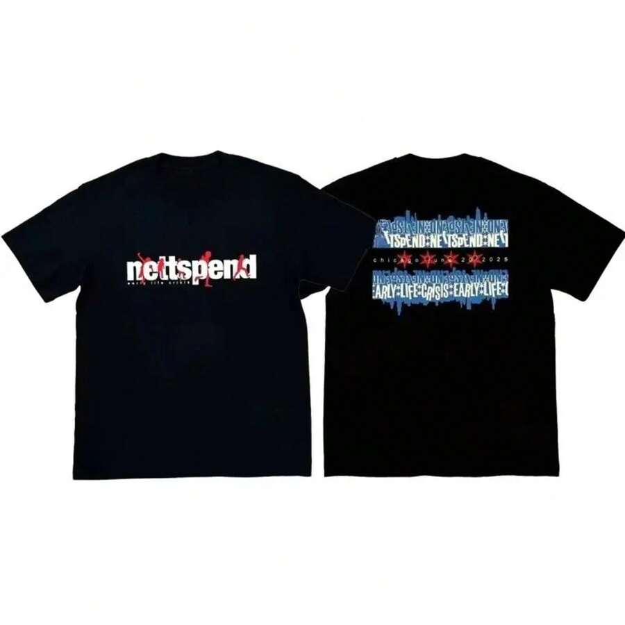 NETTSPEND 2025 EARLY LIFE CRISIS MERCH Limited Edition Short-Sleeved T-Shirt Tour Tattoo Design Autumn And Winter Innerwear - Black - View 1