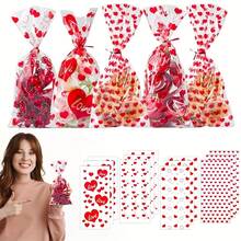 100pcs Valentine's Day Plastic Bags 4 Different Styles Of Valentine's Day Gifts Gift Bags With Large Cello Transparent With Twisted Ribbons Suitable For Valentine's Day Party Supplies Candy Cookie - Multicolor - View 4