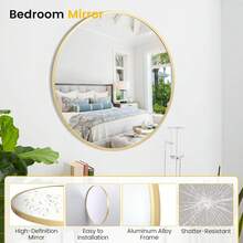 Espejo redondo de aleación de aluminio de 61 cm, de alta definición, ecológico, negro, para baño, sobre lavabo, pared, entrada, baño, tocador y sala de estar. - Dorado - Ver 2