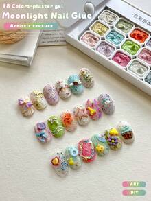 MORDDA 18 Colors Plaster Gel Set, Moonlight Textured Sculpting Gel For 3D Nail Art, DIY Nail Palette With Butterfly & Bear Designs, High-Strength Creative Nail Glue, Perfect Gift For Salon Artists & Craft Lovers - 彩色 - 查看 7