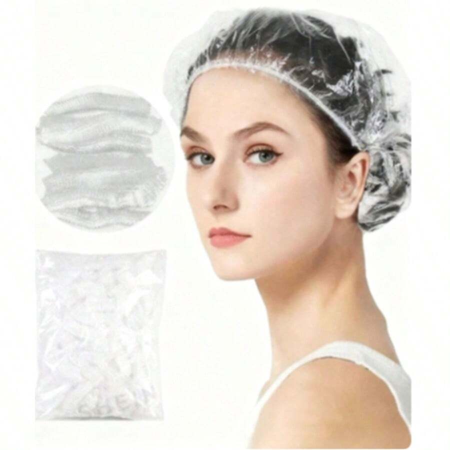 200/100/50pcs Disposable Shower Caps, Transparent Plastic Hair Caps, Ladies Waterproof Shower Caps, Essential For Travel And Hotels, Deep Conditioning Hair Care, Home Bathroom Decor, Autumn Decor, Back To School Disposable Shower Caps, Transparent Plastic Hair Caps - Clear - View 1