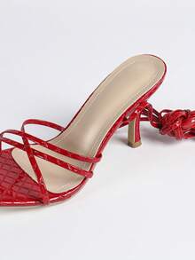Women's Red Square Toe Criss-Cross Strap Stiletto High Heel Sandals, Sexy Party Fashion Minimalist Comfortable High Heels, Increase Height And Leg Length,Summer Outfits - Red - View 7