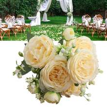 3 Bouquets Of 5 Artificial Roses: Stunning Handmade Yellow Bridal Bouquets For Home And Living Room Decoration. - 黃色 - 查看 6